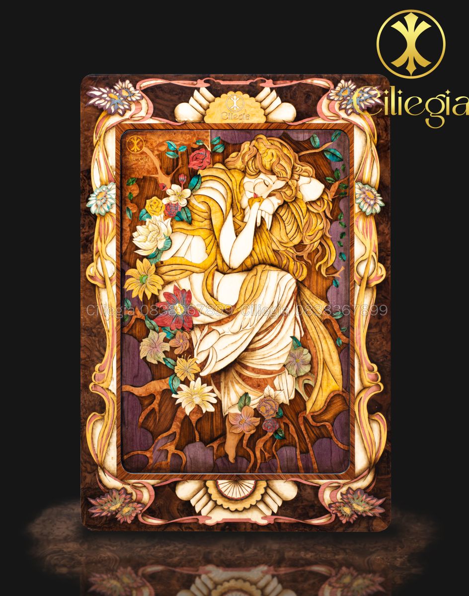 Tranh Khảm Gỗ Thiếu Nữ Bên Rừng Hoa